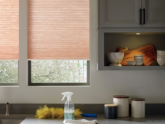 A kitchen with cleaning supplies.